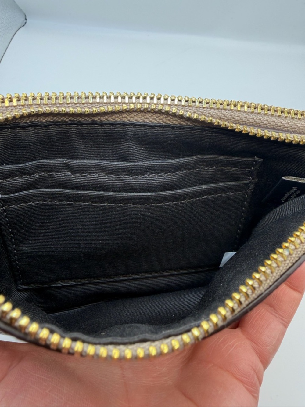 Coach Metallic Gold Pebbled Leather Double Zip Wristlet Pouch Wallet Clutch GUC - Picture 7 of 12
